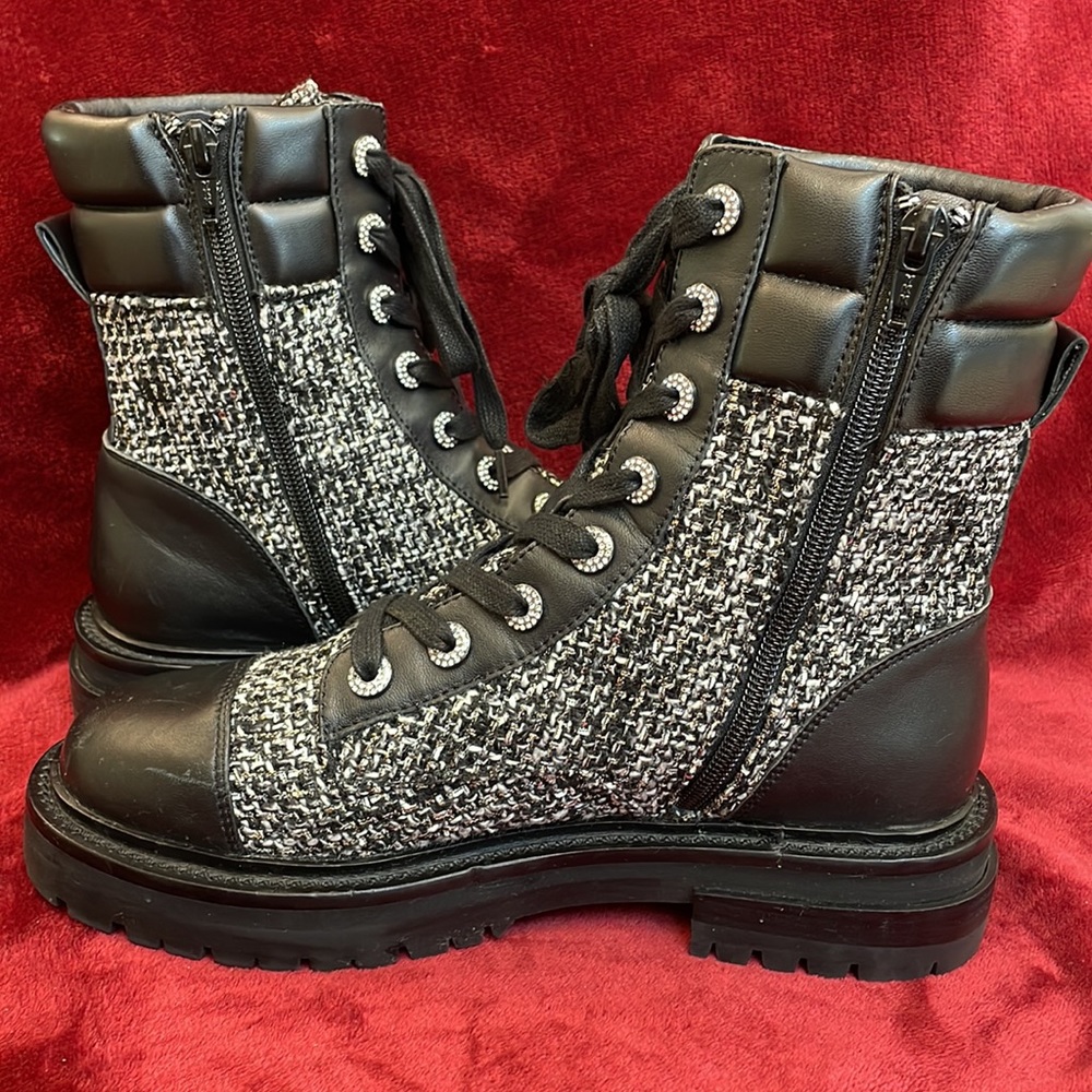 KURT GEIGER LONDON TWEED COMBAT BOOTIES